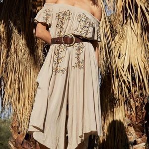 Free People flower tan off shoulder jumpsuit